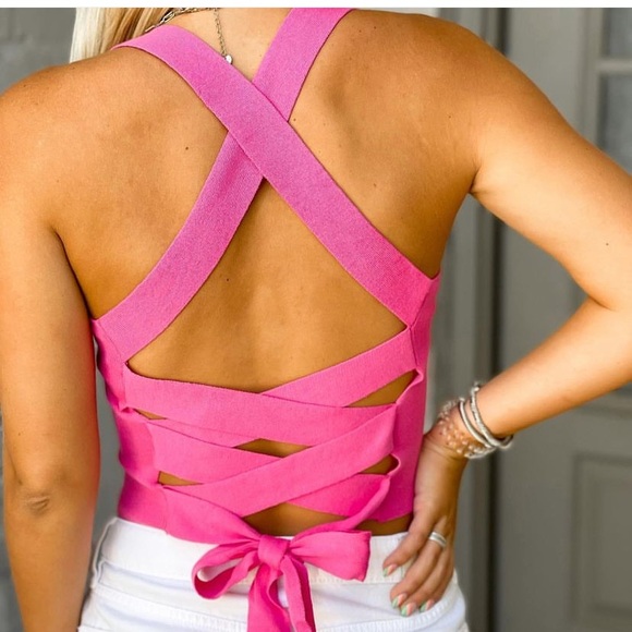Hot Pink Corset Tank Top with Bow - Picture 1 of 5